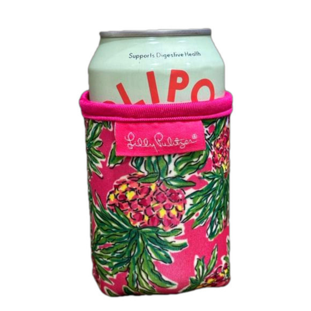Lilly Pulitzer Drink Hugger koozie- Palm hot pink and green